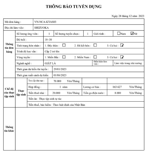 Đơn giặt là 1 năm tại Nhật Bản